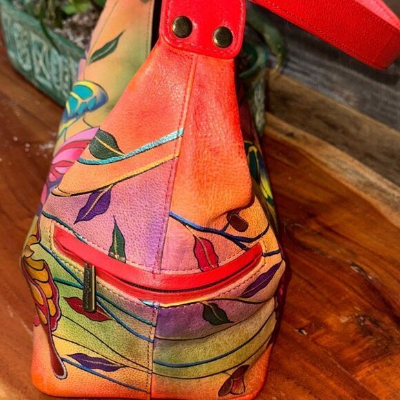 🦋🦋Anuschka Handpainted Leather Medium Hobo Shoulder Bag Butterfly - Picture 2 of 14